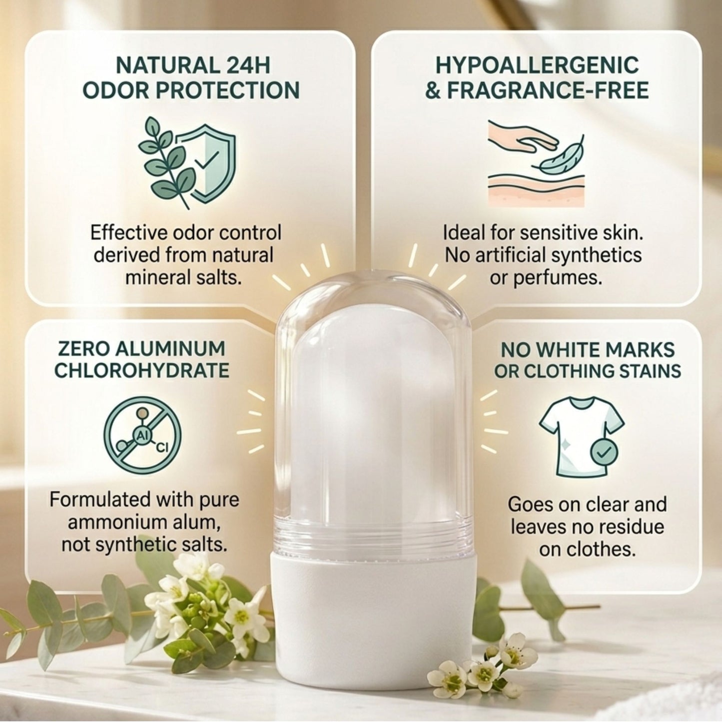 Alum Roll on for Underarms - Alum Deodorant Stick, Phitakri, Crystal Deo Roll on for Men and Women