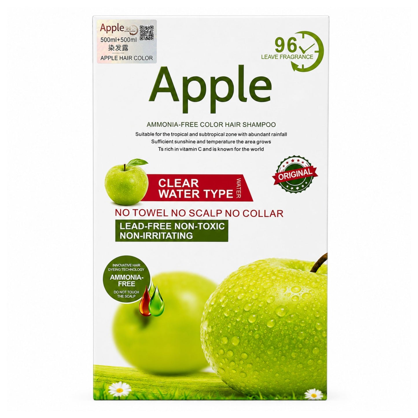 Apple Hair Color 1000 ML- Apple Hair Dye Gel Black, 1000 ML (500 + 500 ML)