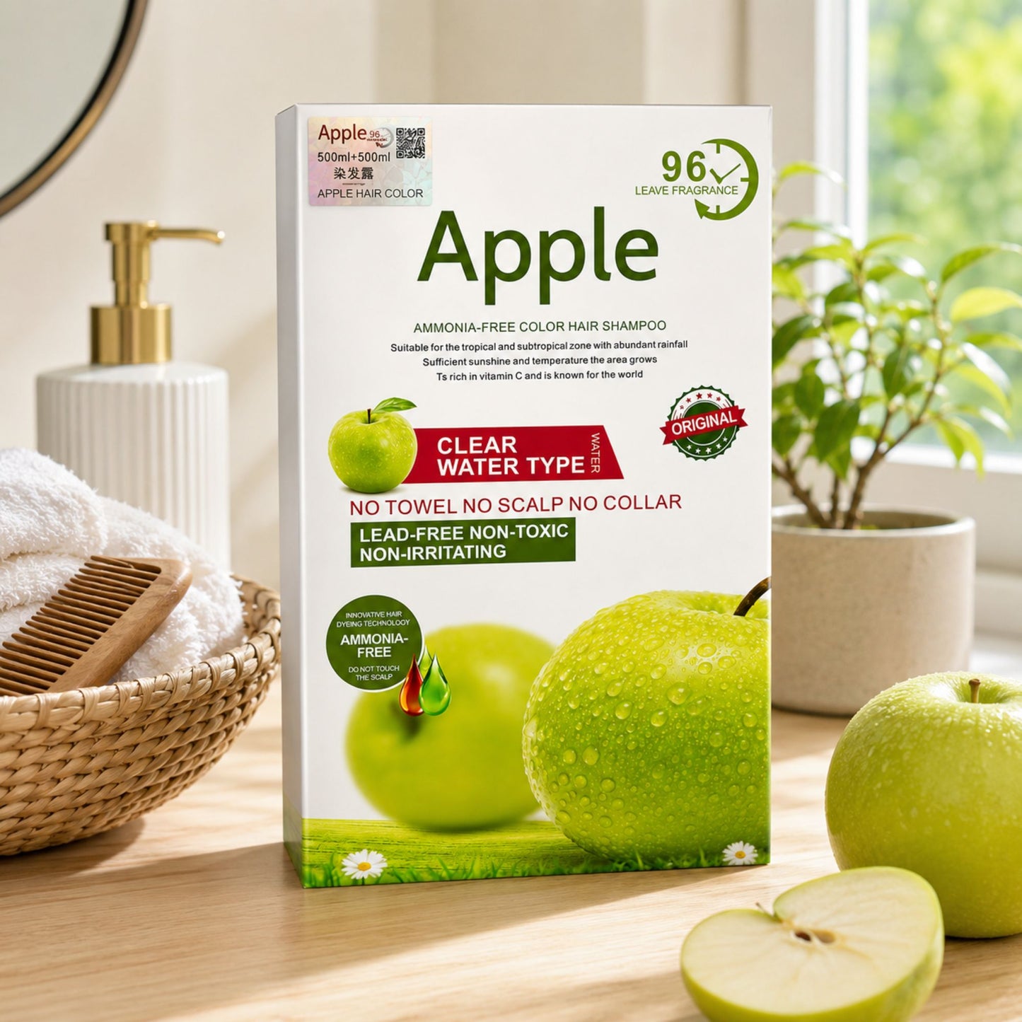 Apple Hair Color 1000 ML- Apple Hair Dye Gel Black, 1000 ML (500 + 500 ML)