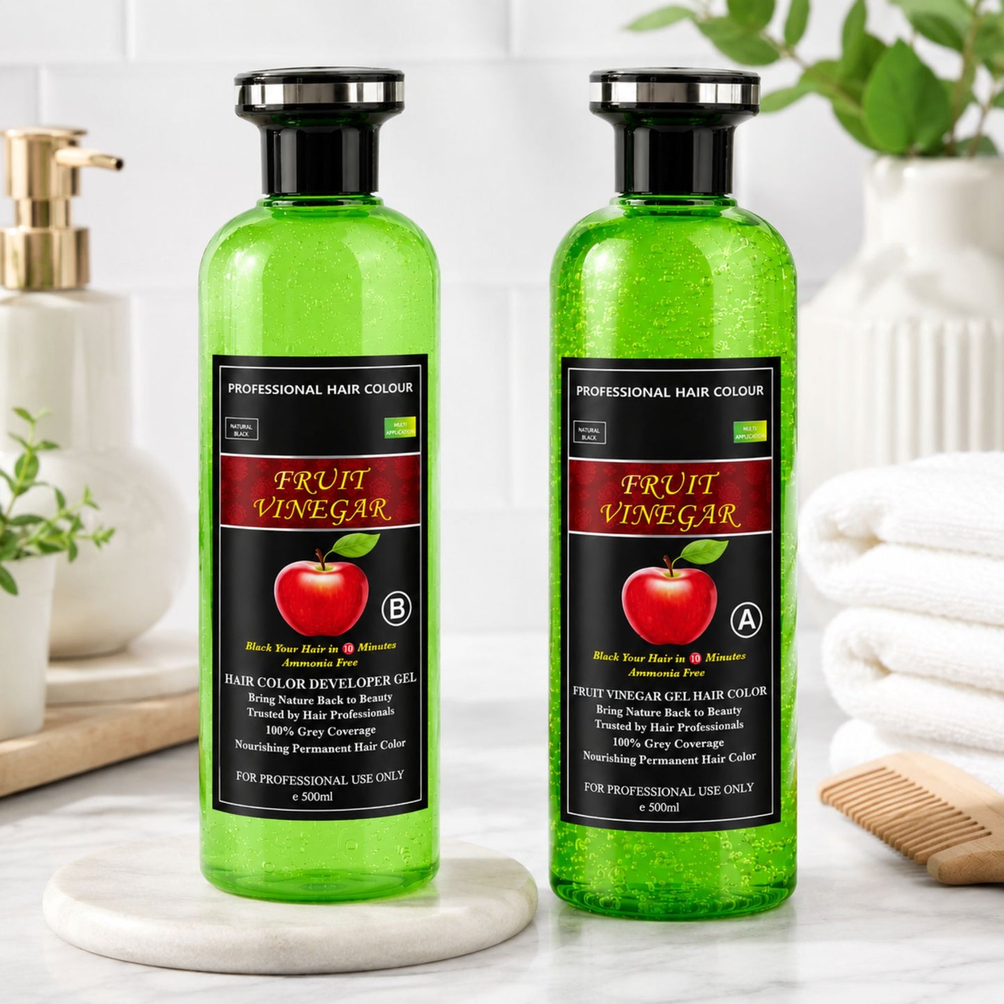 Fruit Vinegar Hair Dye 1000 ML- Fruit Vinegar Hair Colour Gel Black, 1000 ML (500 + 500 ML)