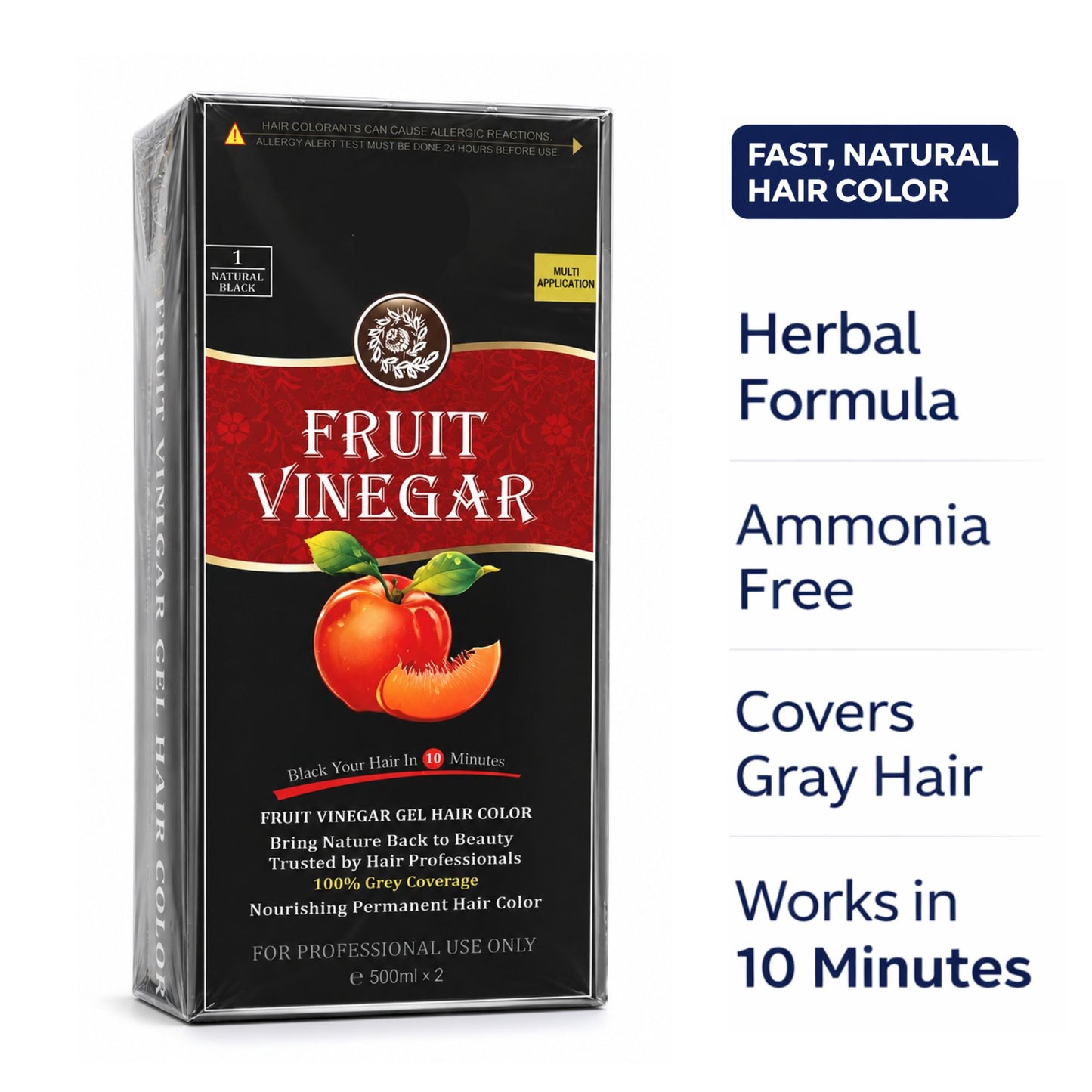 Fruit Vinegar Hair Dye 1000 ML- Fruit Vinegar Hair Colour Gel Black, 1000 ML (500 + 500 ML)