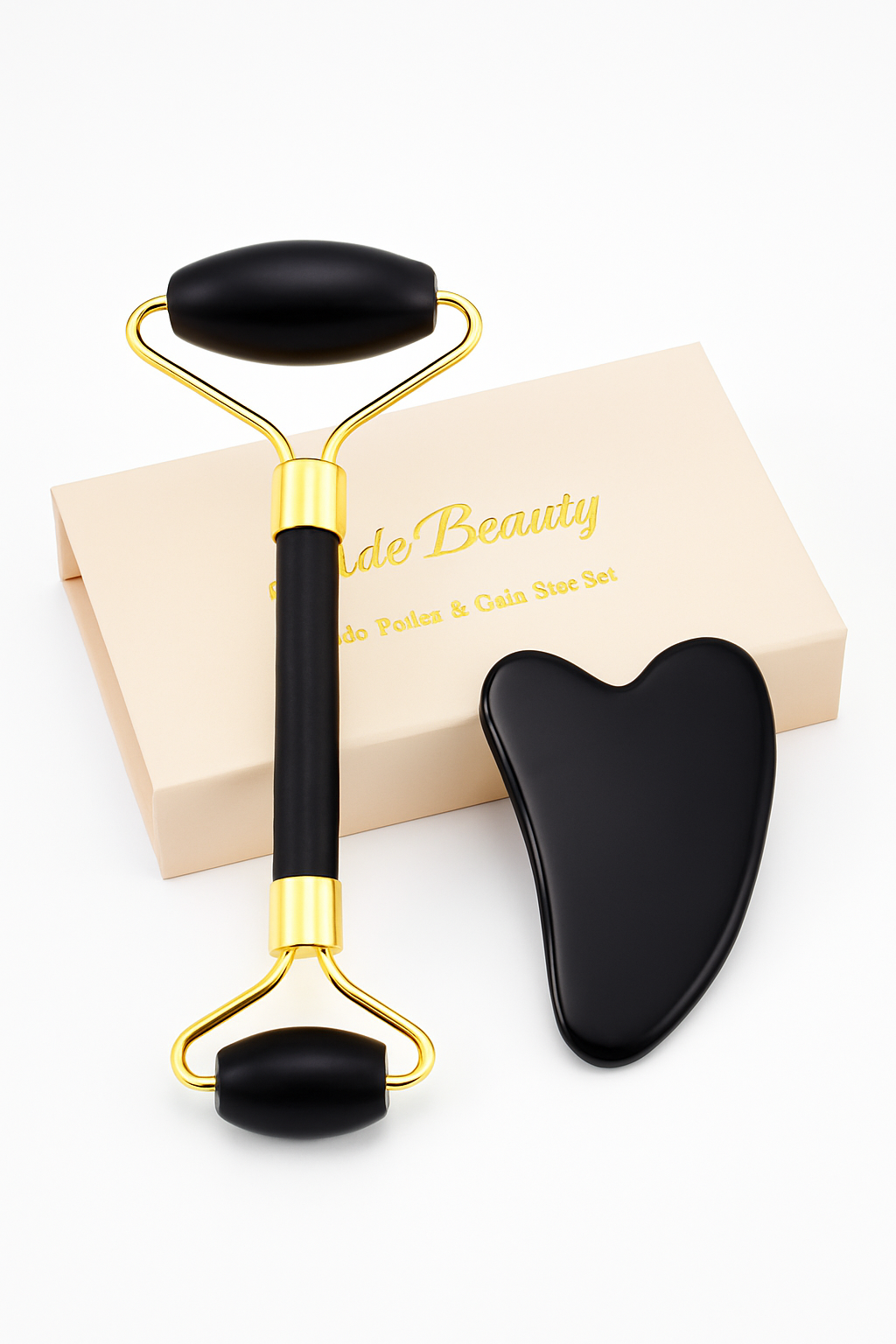 Obsidian Jade Roller & Gua Sha Set – 100% Natural Stone (Black)