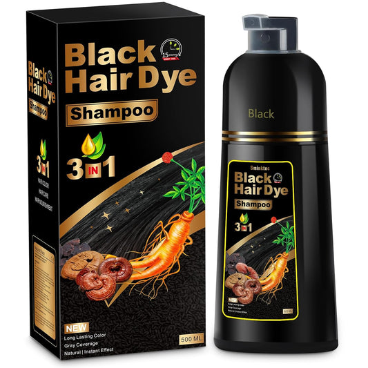 Black Hair Dye Shampoo 3 In 1 - 500 ML 3 In 1 Hair Dye Shampoo for Men and Women