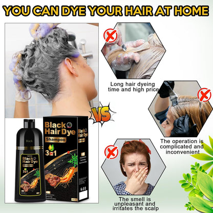 Black Hair Dye Shampoo 3 In 1 - 500 ML 3 In 1 Hair Dye Shampoo for Men and Women