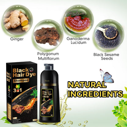 Black Hair Dye Shampoo 3 In 1 - 500 ML 3 In 1 Hair Dye Shampoo for Men and Women
